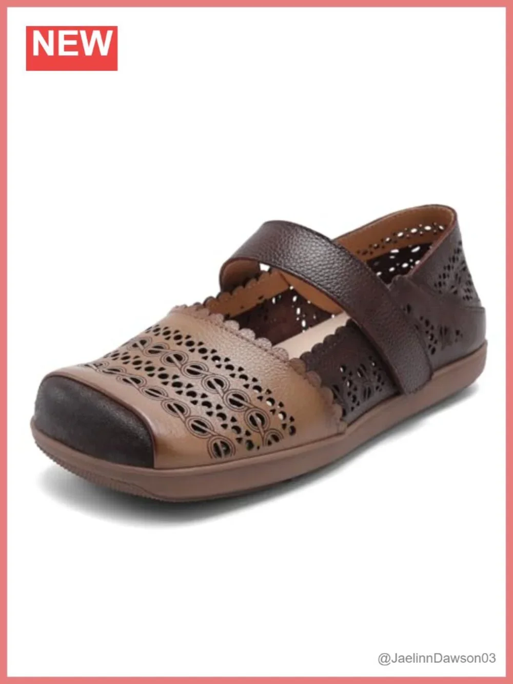 Women's Leather Mary Jane Flats Cut Out Slip-On Walking Loafers Breathable
